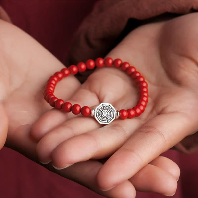 Mythstone 925 Sterling Silver Yin Yang Bagua Symbol Cinnabar String Concentration Bracelet