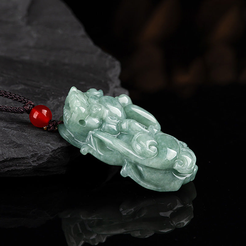 Mythstone Jade PiXiu Wealth Luck String Necklace Pendant