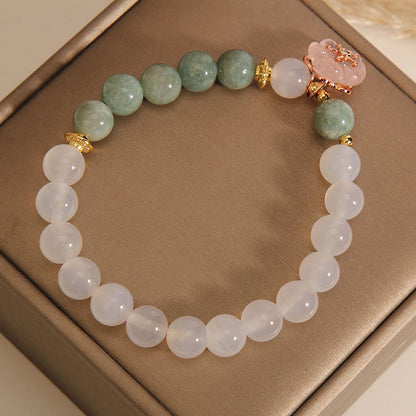 Mythstone White Agate Jade Flower Charm Luck Protection Bracelet