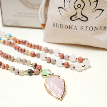 Mythstone Natural Rose Quartz Crystal Stone Healing Arrowhead Necklace Pendant