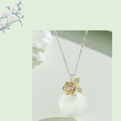 Mythstone 925 Sterling Silver Round Chalcedony Twelve Months Flower Harmony Necklace Pendant