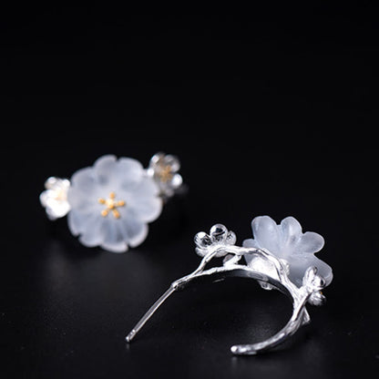 Mythstone 925 Sterling Silver Plum Blossom Floral Blessing Earrings