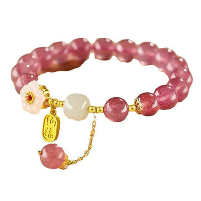 Mythstone Strawberry Quartz Fu Character Pink Crystal Healing Bracelet