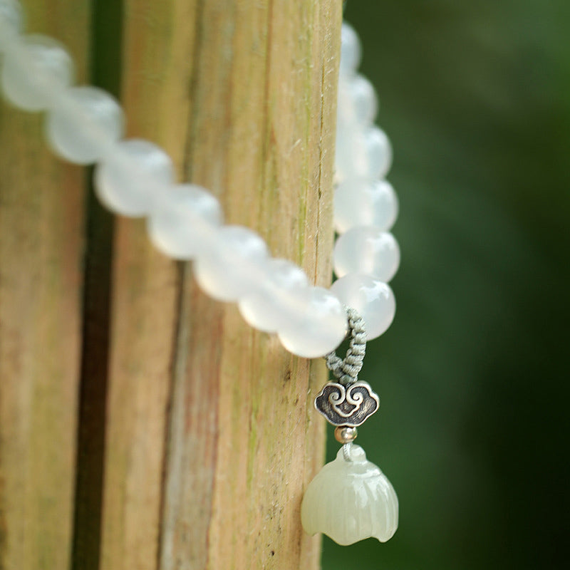 Mythstone White Agate Jade Lotus Protection Bracelet