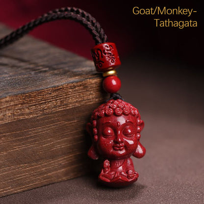 Mythstone Chinese Zodiac Natal Buddha Natural Cinnabar Amulet Keep Away Evil Spirits Necklace Pendant