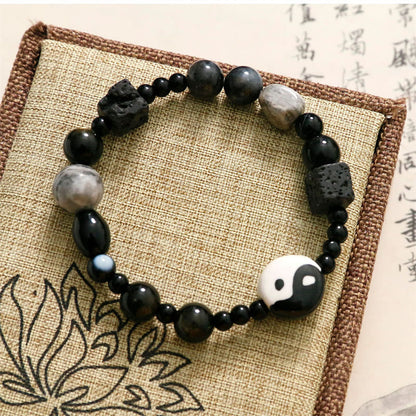 Mythstone Black Onyx Picasso Jasper Bead Yin Yang Fortune Protection Bracelet