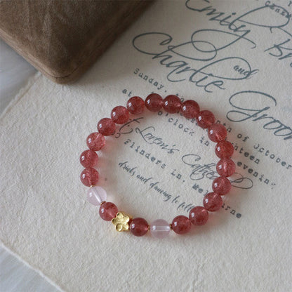 Mythstone Natural Strawberry Quartz Peach Blossom PiXiu Attract Fortune Healing Bracelet