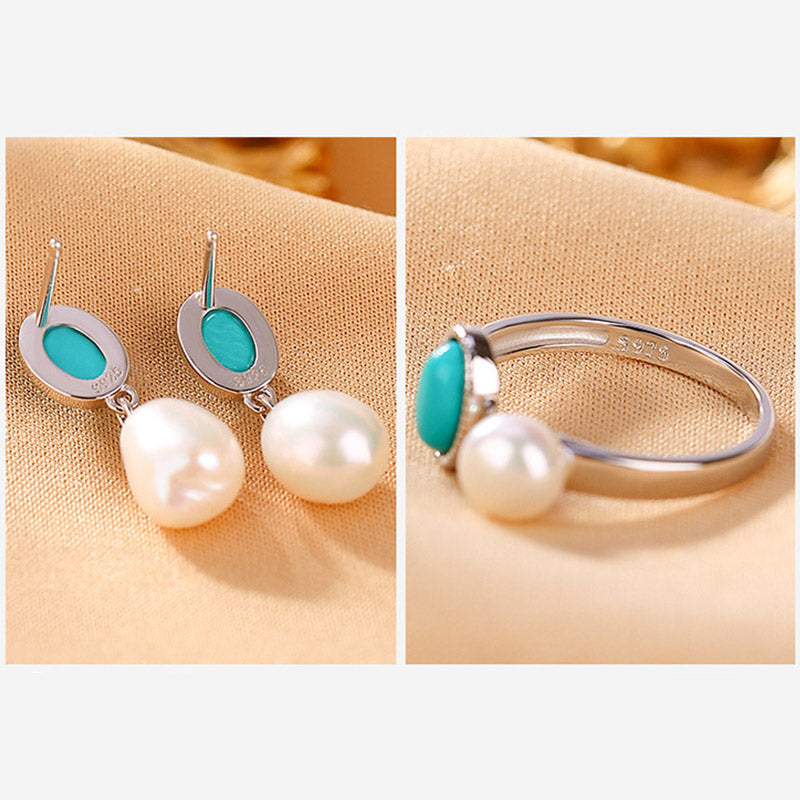 Mythstone 925 Sterling Silver Pearl Turquoise Healing Wisdom Necklace Pendant Ring Earrings