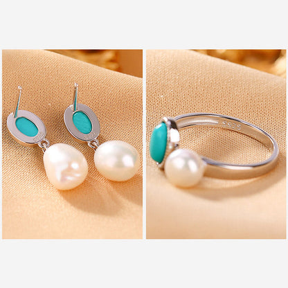 Mythstone 925 Sterling Silver Pearl Turquoise Healing Wisdom Necklace Pendant Ring Earrings