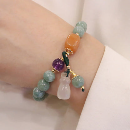 Pulsera curativa de cristal de amatista con hebilla de paz y loto de jade cian y calabaza Mythstone