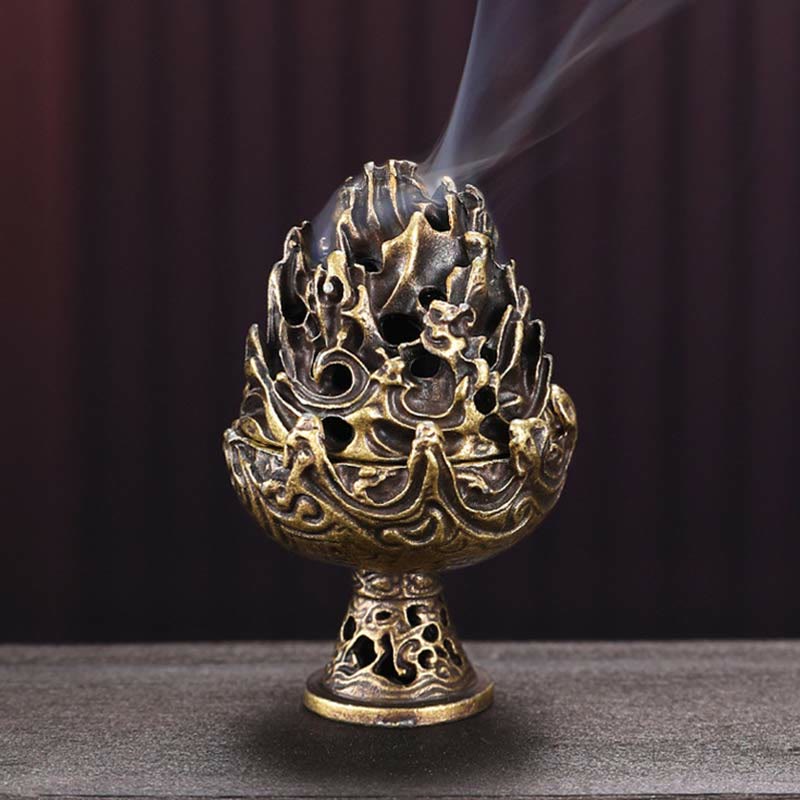 Mythstone Tibetan Mini Mountain Pattern Meditation Copper Alloy Incense Burner