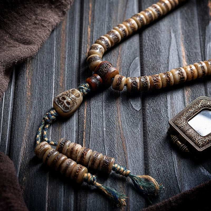 MythStone Tibetan 108 Mala Beads Yak Bone Dzi Bead The Lord of the Corpse Forest Strength Bracelet