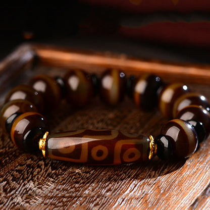 MythStone Tibetan Natural Nine-Eye Dzi Bead Agate Wealth Blessings Bracelet