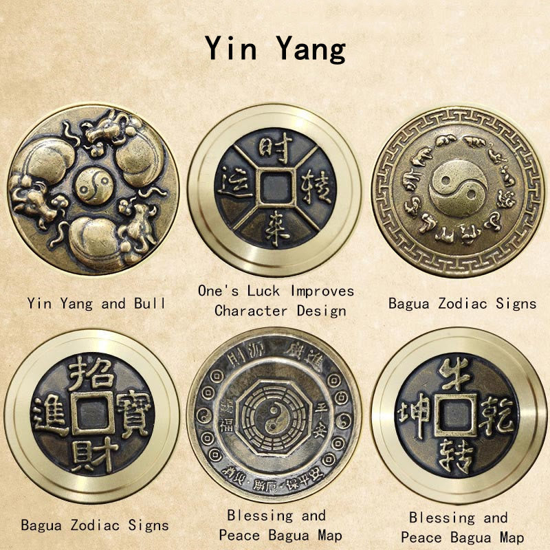 Mythstone Four Beasts Feng Shui Yin Yang Bagua Copper Coin Harmony Rotatable Decoration