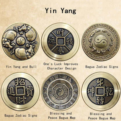 Mythstone Four Beasts Feng Shui Yin Yang Bagua Copper Coin Harmony Rotatable Decoration