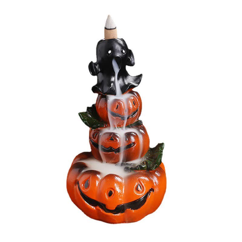 Mythstone Halloween Pumpkins Ghost Resin Backflow Smoke Fountain Incense Burner Decoration