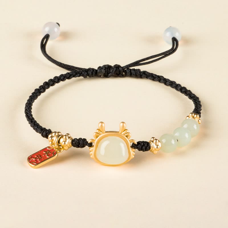 Mythstone Year of the Dragon Hetian White Jade Fu Character Peace And Joy Protection Bracelet