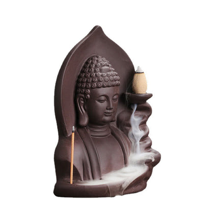 Mythstone Tibetan Avalokitesvara Buddha Lotus Healing Backflow Smoke Fountain Incense Burner