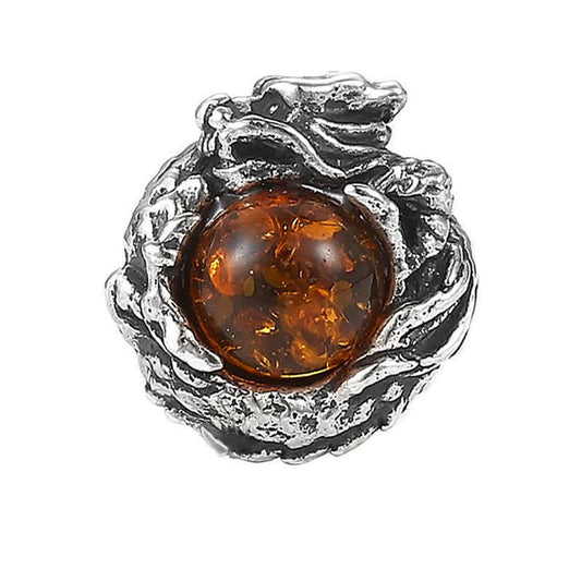 Mythstone 925 Sterling Silver Natural Amber Dragon Success Protection Stud Earring