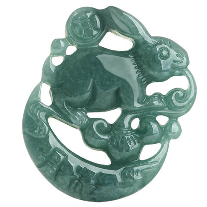 Year of the Rabbit Jade Luck Crescent Mooon Necklace Pendant