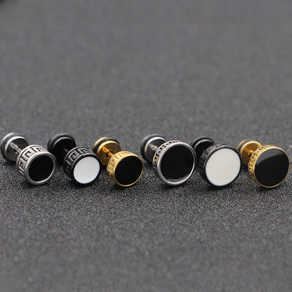 Mythstone Cool Men Titanium Steel Balance Round Stud Earrings