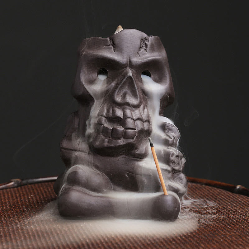 Mythstone Halloween Skull Head Purple Clay Healing Incense Burner Decoration