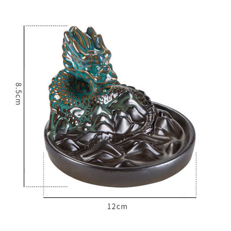 Mythstone Dragon Pattern Ceramic Backflow Smoke Fountain Incense Burner Decoration