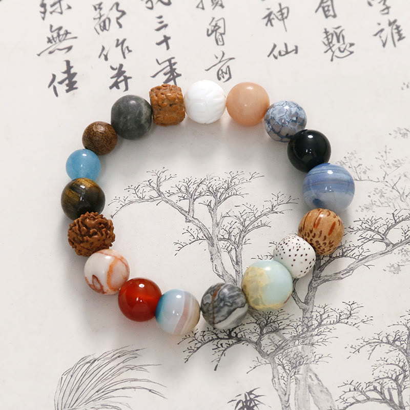 Mythstone Natural Bodhi Seed Crystal Stone Agate Keep Away Evil Spirits Bracelet