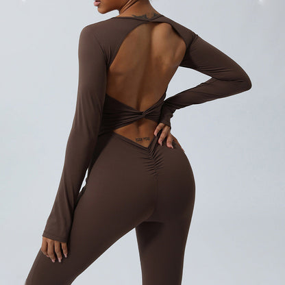 Mythstone Women Long Sleeve Backless Jumpsuit Sports Fitness Yoga Bodysuit