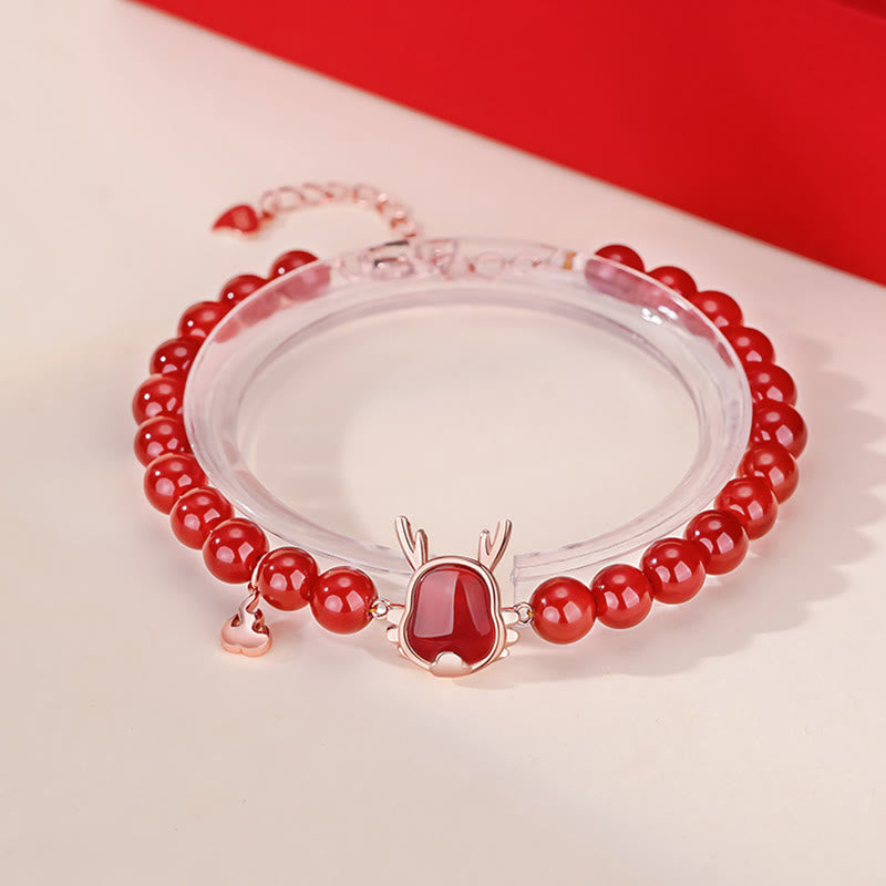 Mythstone 925 Sterling Silver Year Of The Dragon Natural Red Agate Attract Fortune Dragon Luck Chain Bracelet