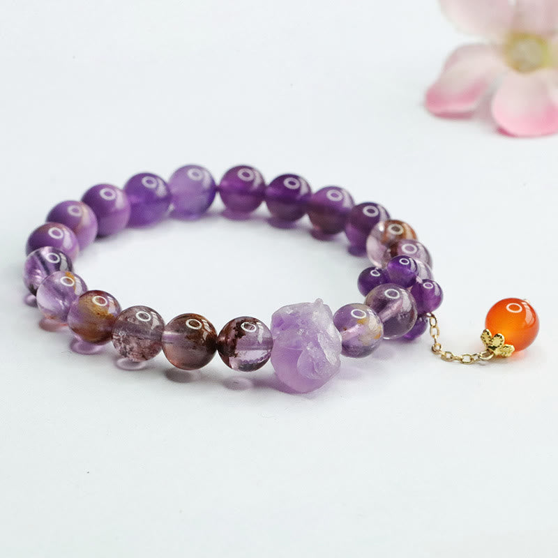 Mythstone Natural Amethyst Purple Phantom Gemstone Spiritual Awareness Bracelet