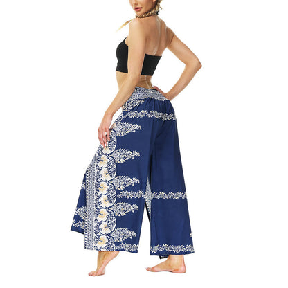 Mythstone Boho Flower Vine Split Thigh Wide Leg Pants Sports Fitness Dance Women's Yoga Pants