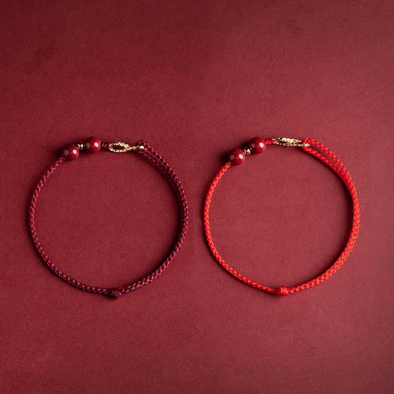 Pulsera tobillera con símbolo del infinito en oro de 14 quilates y hilo rojo con bendición de cinabrio de MythStone