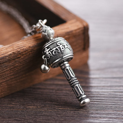 Mythstone Tibetan Om Mani Padme Hum Prayer Wheel Lotus Wisdom Rotatable Necklace Pendant