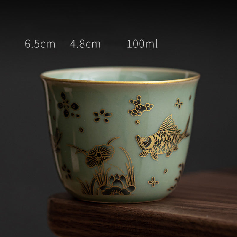 Mythstone Butterfly Flower Lotus Koi Fish Plum Blossom Ceramic Teacup Kung Fu Tea Cup 100ml