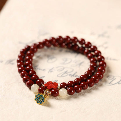 Mythstone Cinnabar Lotus Charm Double Wrap Blessing Bracelet