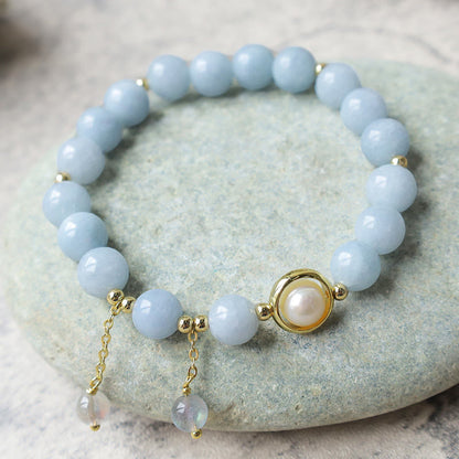 MythStone Aquamarine Pearl Healing Moonstone Beads Charm Bracelet