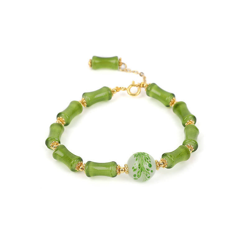 Mythstone Green Bamboo Pattern Liuli Crystal Moss Agate Wealth Chain Bracelet