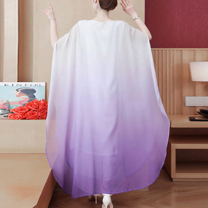 Mythstone Gradient Color Half Sleeve Chiffon Midi Dress Meditation Zen Practice