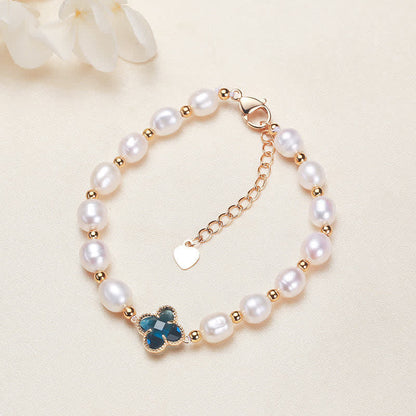 MythStone Pearl Four Leaf Clover Wealth Chain Bracelet