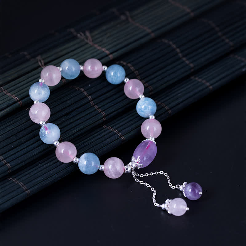 Mythstone 925 Sterling Silver Natural Crystal Purple Mica Stone Aquamarine Amethyst Healing Bracelet