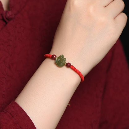 Pulsera de hilo de cuentas de cinabrio con forma de conejo de jade hetiano del año del conejo