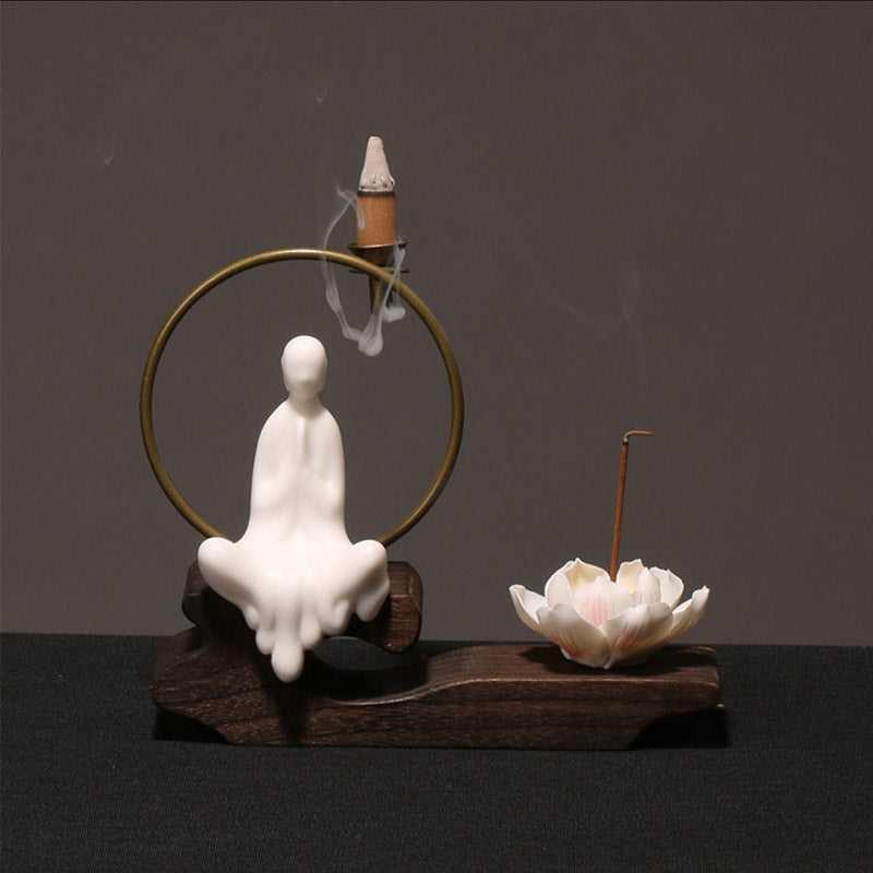 Mythstone Ceramic Lotus Healing Meditation Incense Burner Decoration