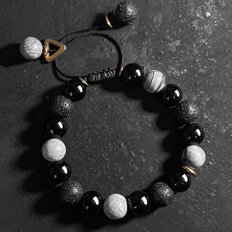 Pulsera de fuerza Yin Yang con piedra de lava de obsidiana negra Mythstone 