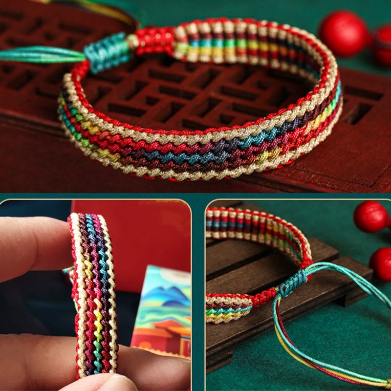 Pulsera trenzada de protección multicolor hecha a mano con piedra mítica del Tíbet