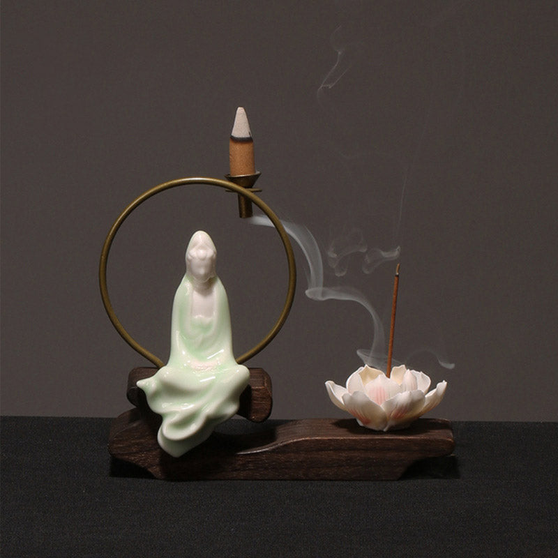 Mythstone Ceramic Lotus Healing Meditation Incense Burner Decoration