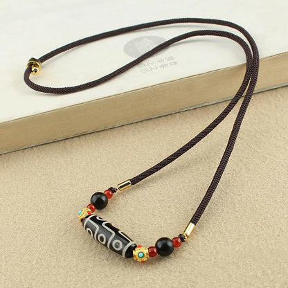 Mythstone Tibetan Nine-Eye Dzi Bead Protection Blessings String Necklace Pendant