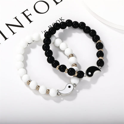 Pulsera de pareja con protección Yin Yang y cuentas de turquesa blanca y ónix negro de MythStone, 2 piezas 