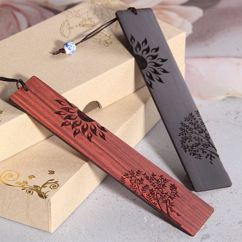 Mythstone Sun Tree Ebony Wood Small Leaf Red Sandalwood Bookmarks With Gift Box