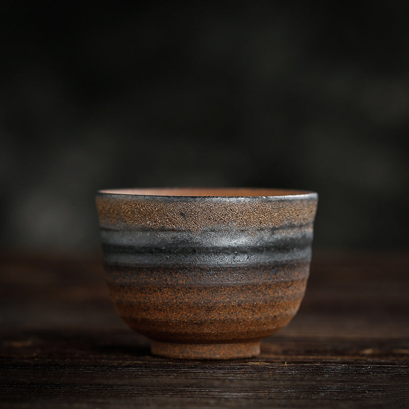 Mythstone Simple Brown Striped Texture Ceramic Teacup Kung Fu Tea Cup Bowl